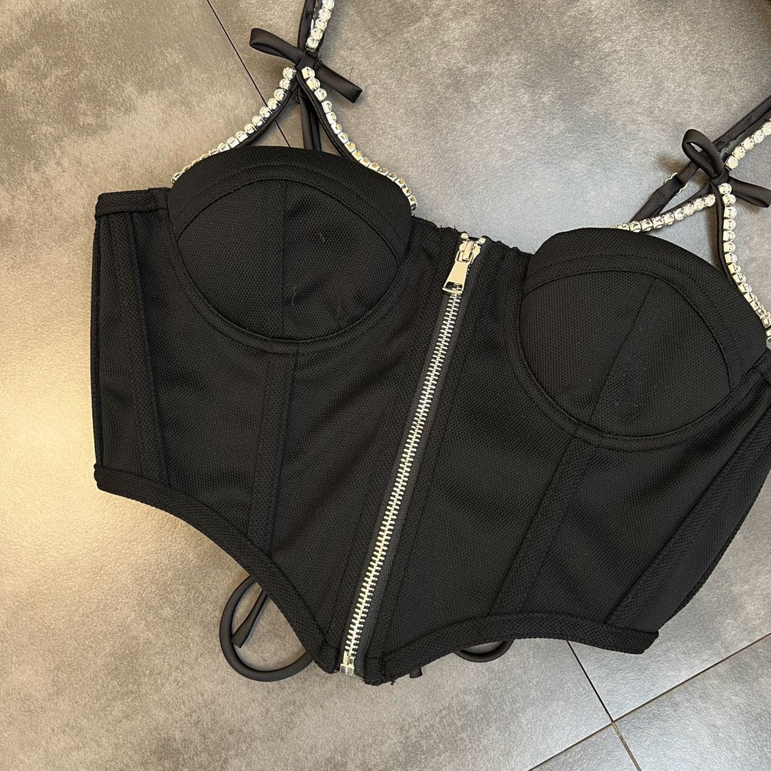 Bow Strap Zipper Tank Top In Dark Hue