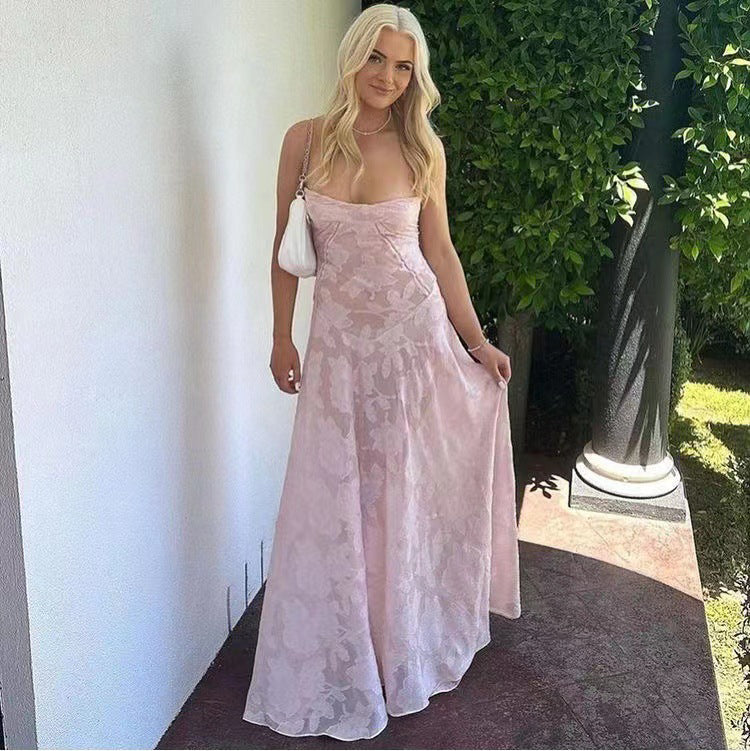 Sexy Flowers Slim Back Lace-up Long Dress
