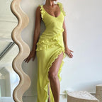 Pleated Fluttering Straps V-Neck Irregular Dress