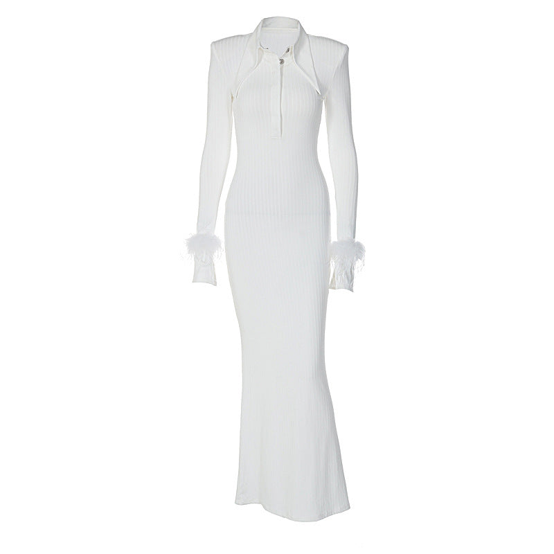 Chic Polo Collar Long Dress In White For Everyday Elegance