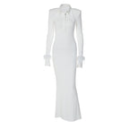 Chic Polo Collar Long Dress In White For Everyday Elegance