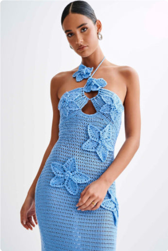 Slim Halterneck With Stars Sexy Seaside Beach Long Dress