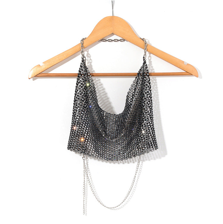 Chic Backless Rhinestone Sling Top With Midriff Cut