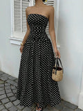 Elegant Polka-dot Off-shoulder High-waist Strapless Dress