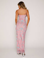 Y2K Slim Floral Print Slip Dress  Maxi