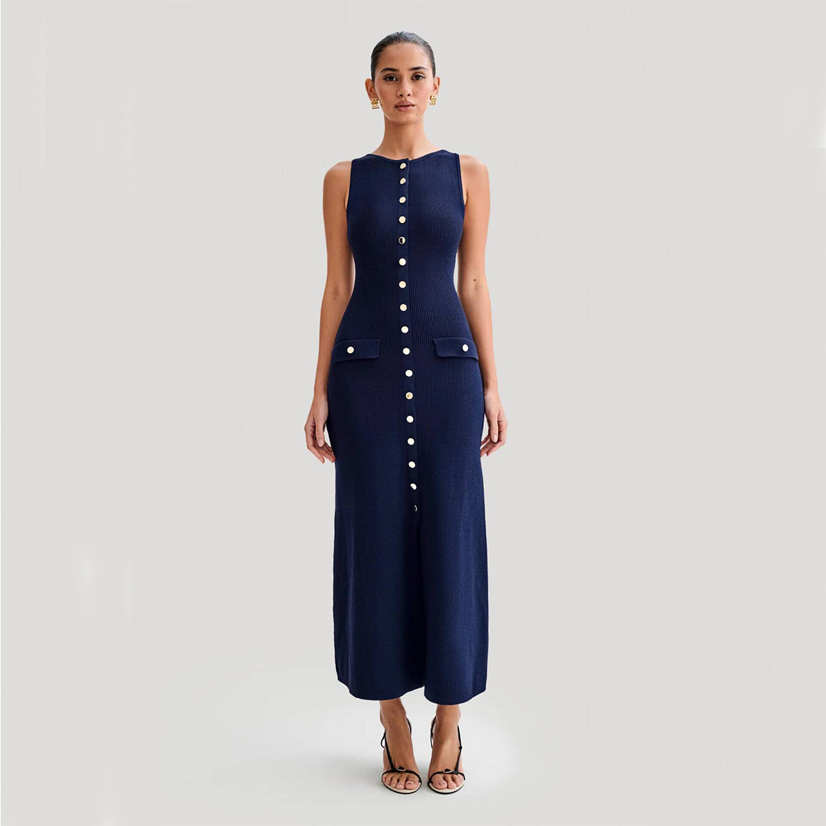Women's Slim Fit Knitted Sleeveless Round Neck Maxi Dress