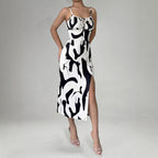 Summer Printed Mid-Length Split Dress High Waist Slim Fit