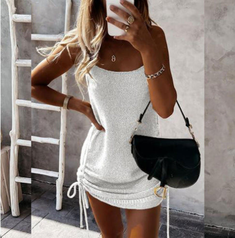 Hollow Knit Suspender Dress With Backless Detail