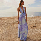 Women's 2-Piece Tie-Dye Halter V-Neck Backless Dress