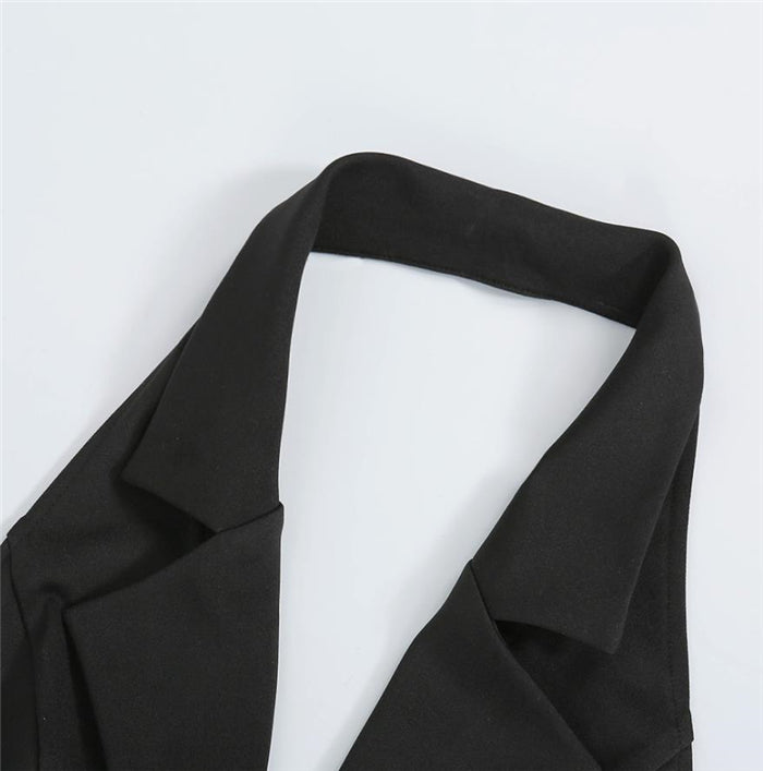 Backless Tank Top For Women Hanging Neck Slim Fit Wave Collar