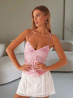 Floral Beaded Bandeau Top With Backless V Neck