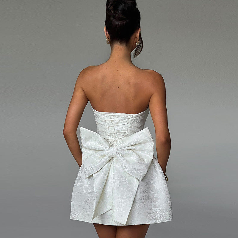 Women's Tube Top A-Line Dress with Big Bow