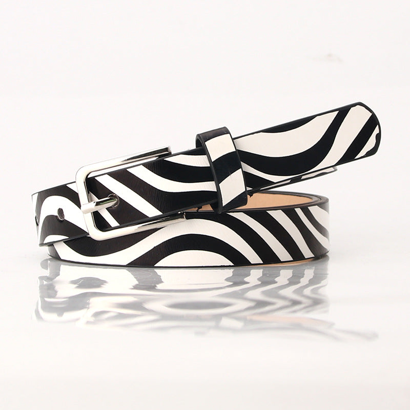 Chic Zebra Print Belt With Rectangular Alloy Buckle Imitation Leather