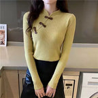 Retro Ladies Slim Cheongsam Collar Sweater With Modern Edge