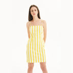 Stripes Cotton Strapless Dress With Wrapped Chest And Short Skirt