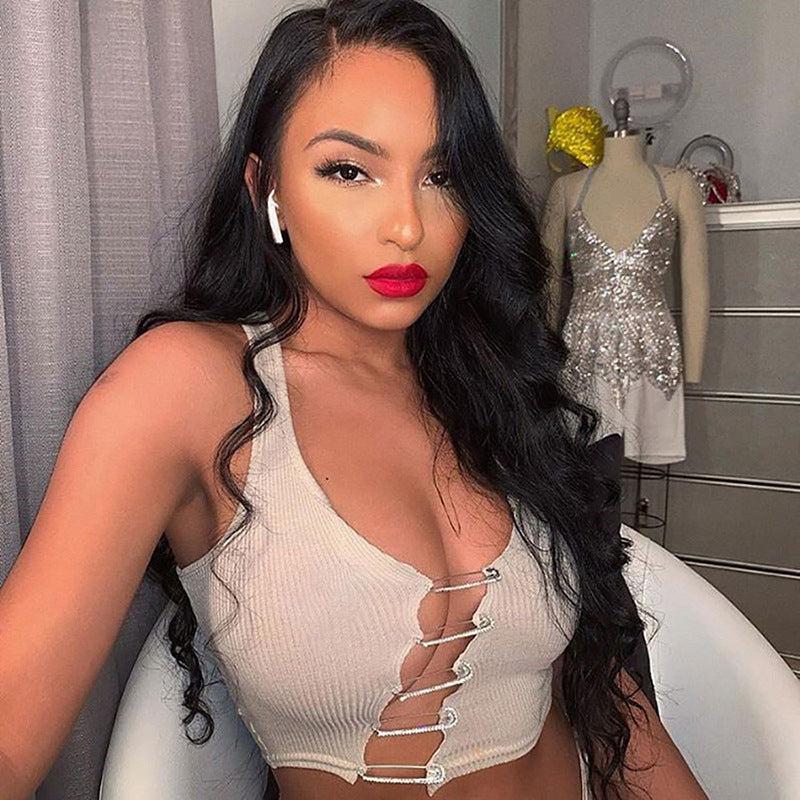 Chic Irregular Hollow Halter Vest Slim Crop Top