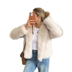 Cozy Plush Fleece Coat With Fur Collar Relaxed Casual Fit
