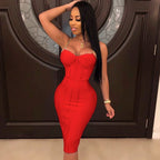 Spaghetti Strap Bandage Dress With High Waist Midi Length
