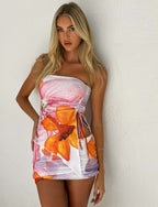 Vibrant Floral Top and Short Skirt Set