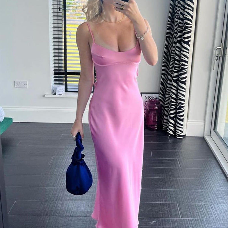 Women Camis Satin Long Elegant Sleeveless Slip Sexy Backless Dresses