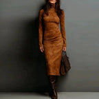 Women's Turtleneck Long Sleeve Slim Fit Bodycon Midi Dress
