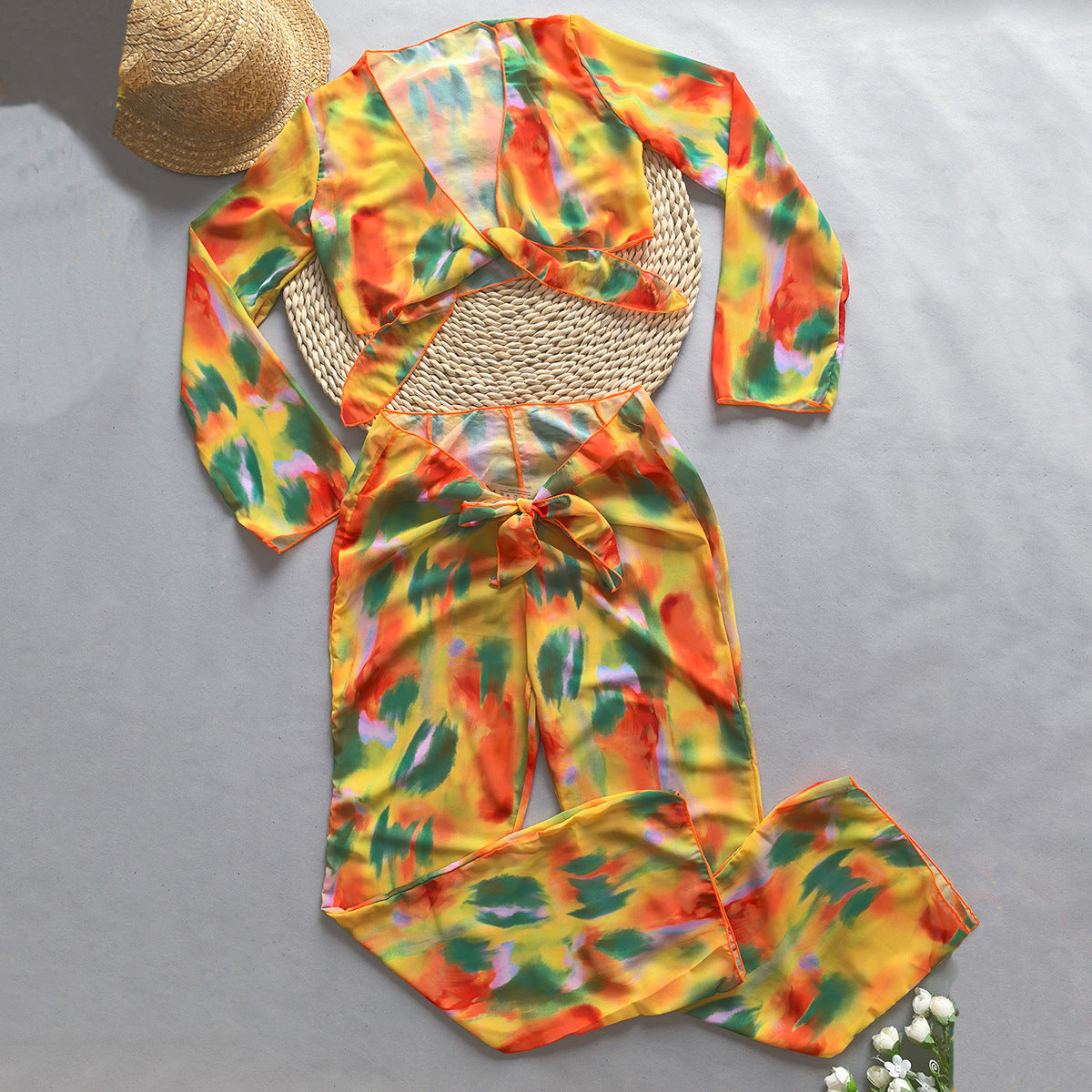 Printed Nylon Swimsuit Set For Beach And Pool With Sexy Tight Fit