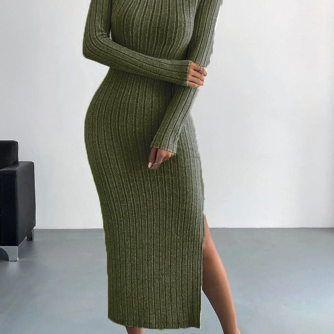 Elegant Knit Maxi Dress With Hip Skirt Silhouette For Women