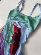 Y2K Aesthetic Patchwork Front Cut Out Stripe Spaghetti Strap Sexy Dress