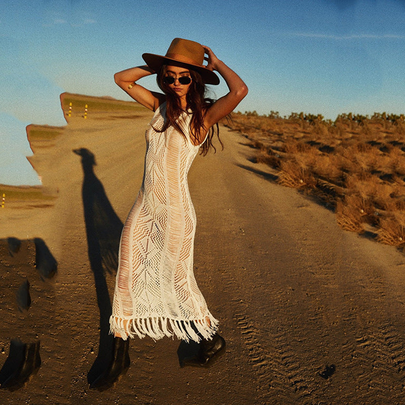 Cozy Knit Tassel Sun Protection Coverup For Beach And Pool