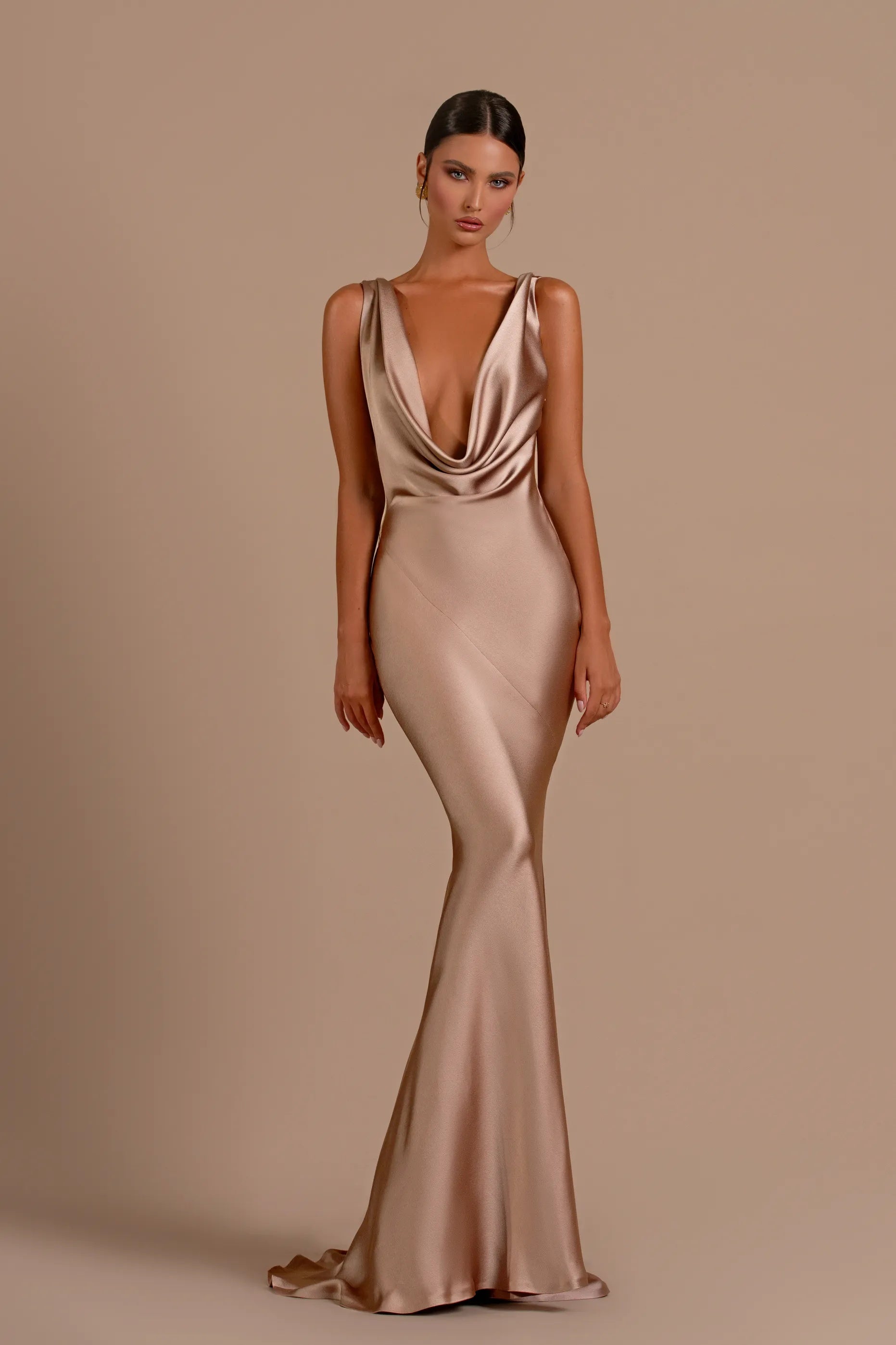 Mermaid Deep V Neck Long Satin Dress