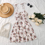 Floral Print Dress Summer Sweet A- Line Waist Trimming Dresses