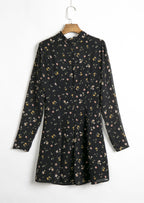Black Hollow-Out Floral Long-Sleeved Dress