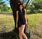 Chic Sleeveless Short Dress With Elastic Waist Stitch Detail