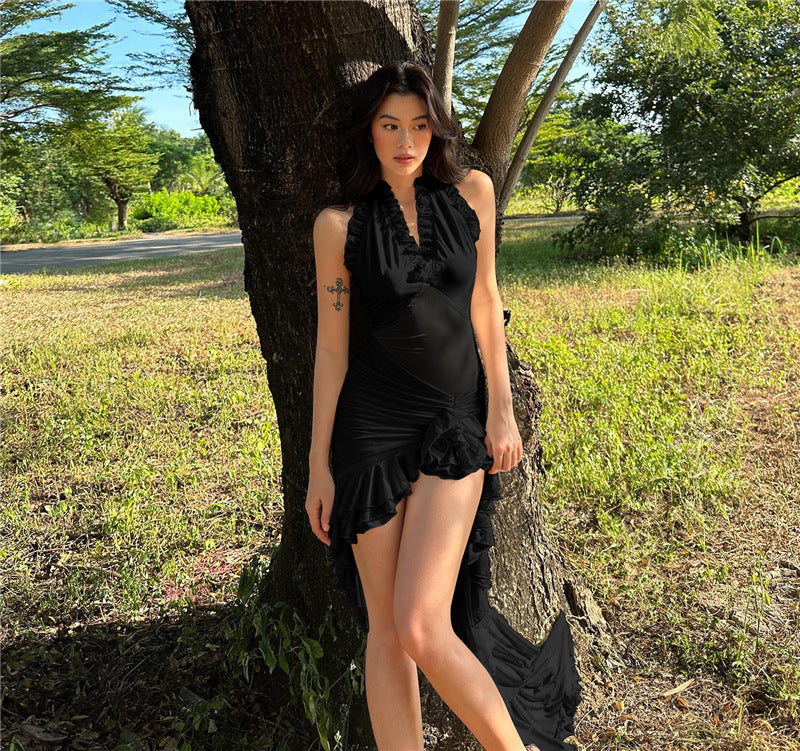 Chic Sleeveless Short Dress With Elastic Waist Stitch Detail