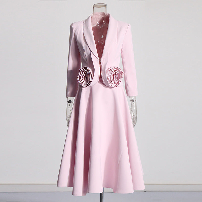 Romantic French Style Rose Pattern Two Piece Top And Skirt Set