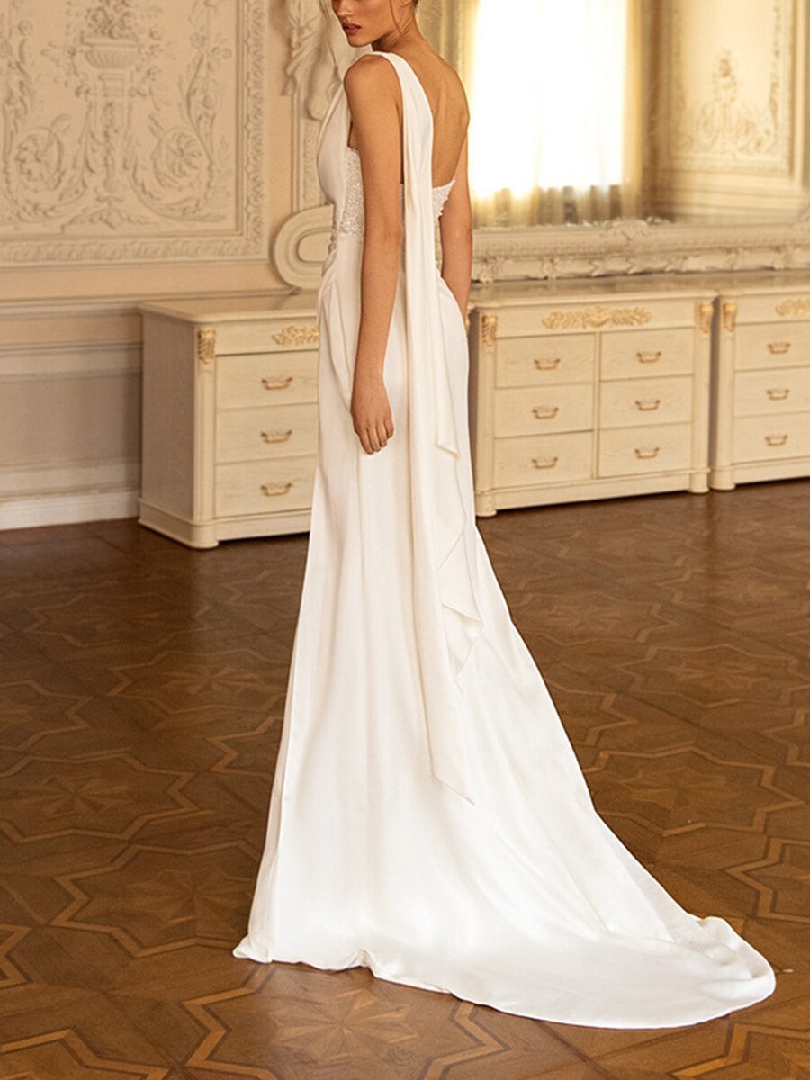 White Tube Top Dress With Flowing Tail Mid Waist