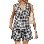 Striped Plaid Polyester Set Sleeveless