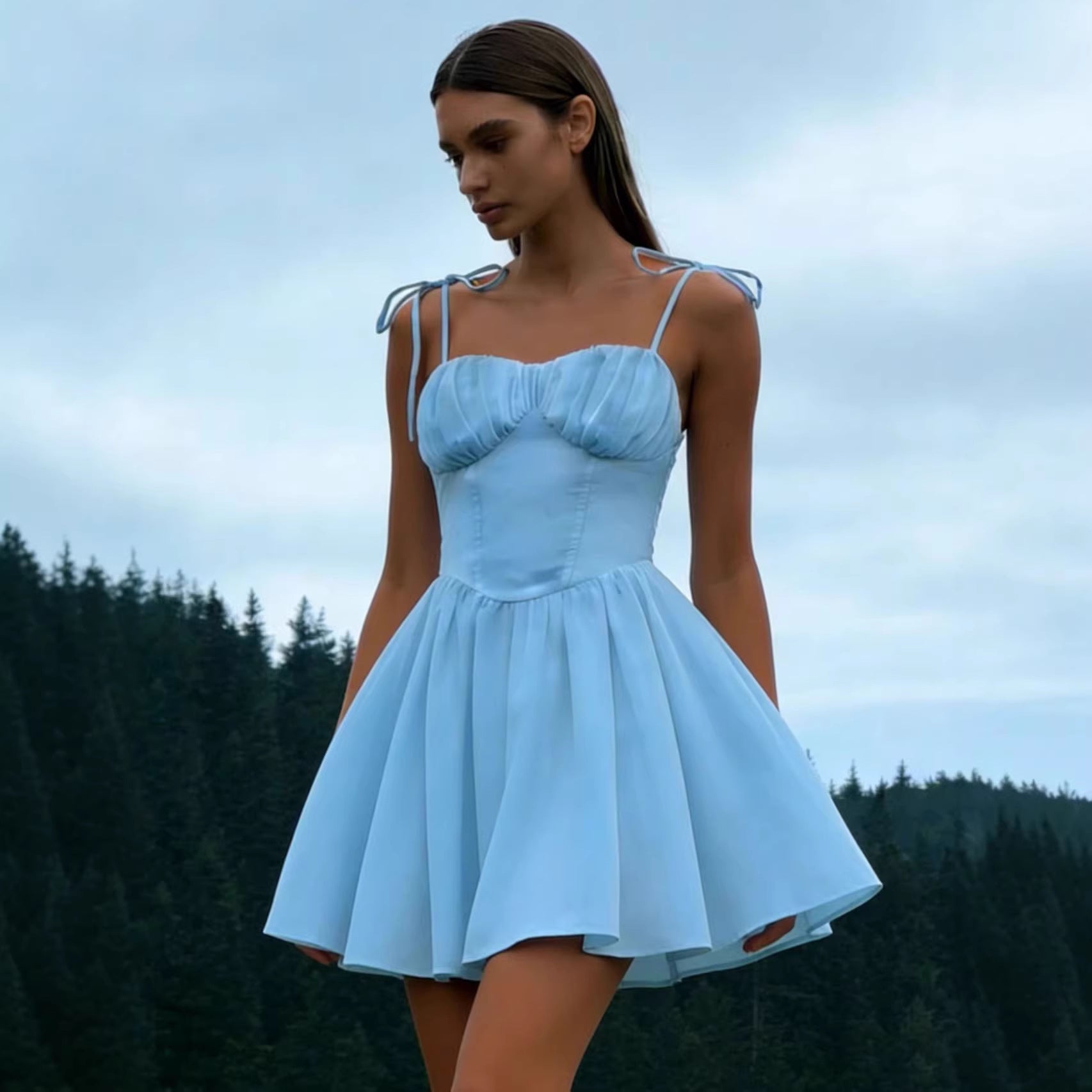 High-Waist Midi Dress With Long Straps