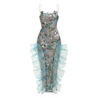 Sky Blue Sequin Dress With High Waist Asymmetric Hem Sleek Sling Style