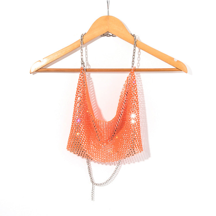 Chic Backless Rhinestone Sling Top With Midriff Cut