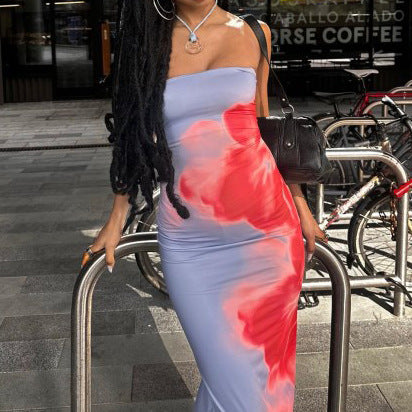 Slim Slit Tube Long Sexy Print Dress