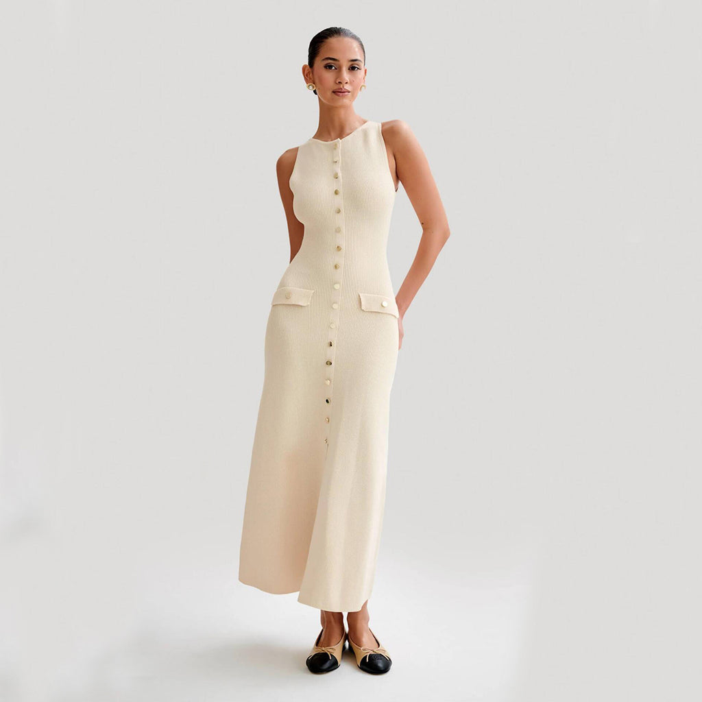 Women's Slim Fit Knitted Sleeveless Round Neck Maxi Dress
