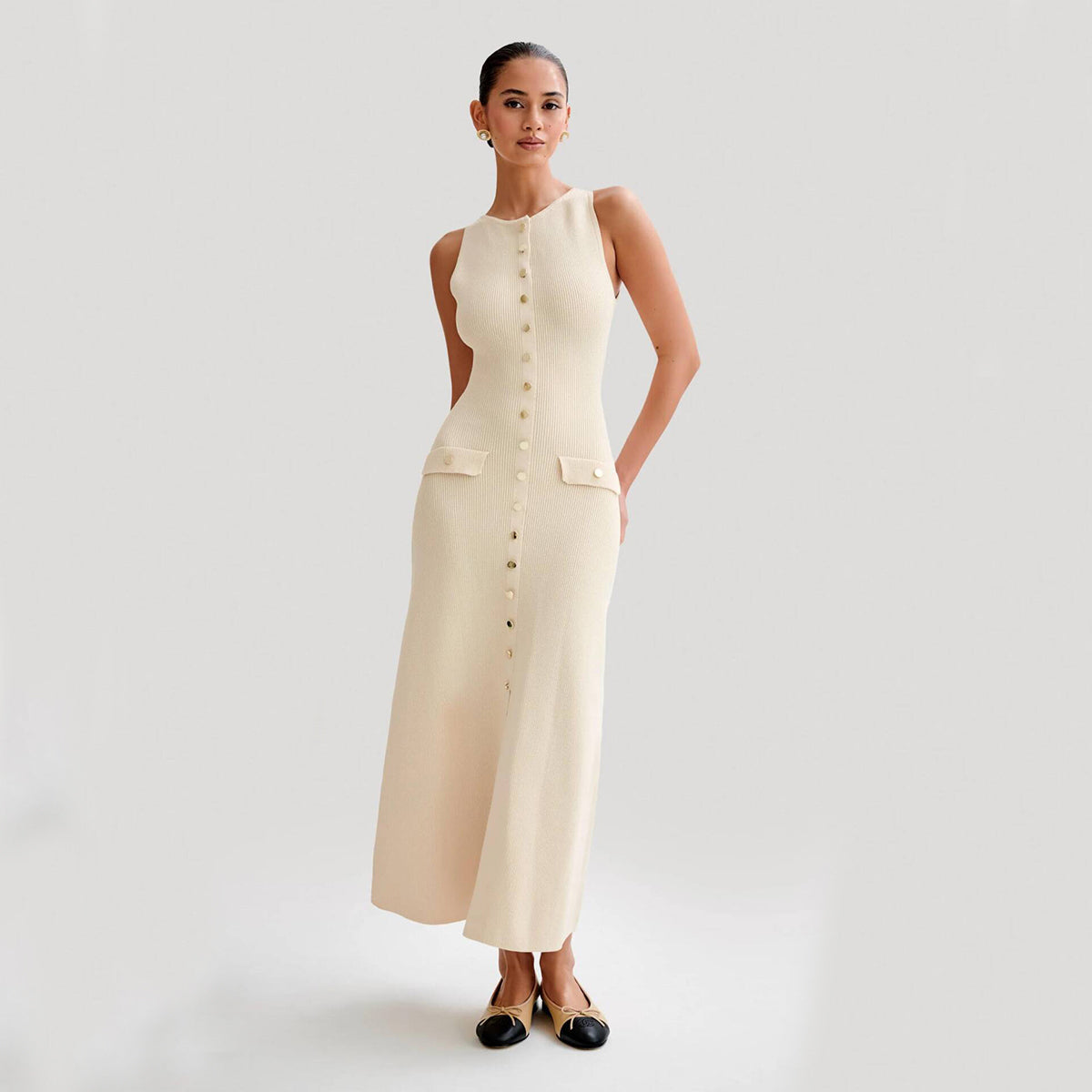 Women's Slim Fit Knitted Sleeveless Round Neck Maxi Dress