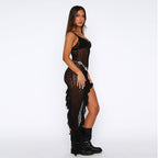 Airy Summer Mesh Slip Dress With High Waist In Black Or Pink