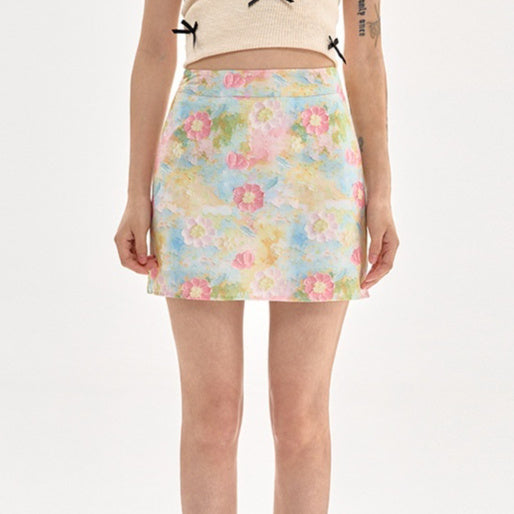 Fresh Floral High-Waist A-Line Skirt Short Length