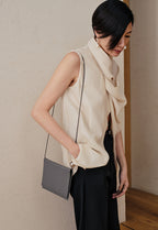 Vintage Asymmetric Collar Top With Front Slit In Silky