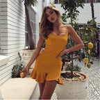 Women's Ruffles Trumpet Mini Dress Sleeveless Spaghetti Strap
