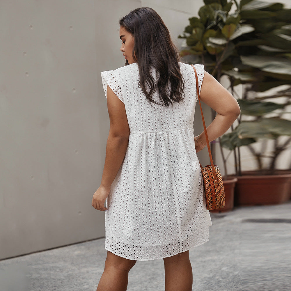 Embroidered Cotton Cutout Dress For Plus Size