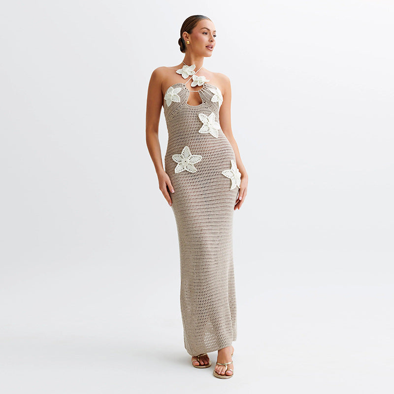 Slim Halterneck With Stars Sexy Seaside Beach Long Dress