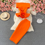 Flirty Two Piece Ruffled Short Top And Skirt Set